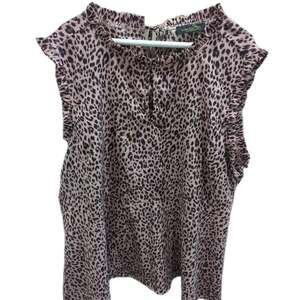 Susan Betro Pink Ruffle Keyhole Open Blouse Tie Cheetah Shirt Women's Size XXL